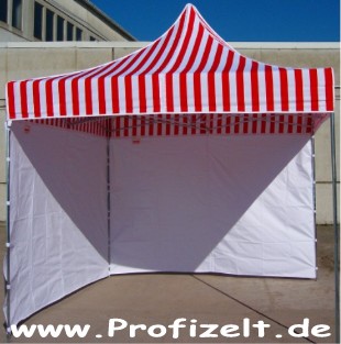 Express-Profi Pavillon 3,0x3,0m Rot-Weiss gestreift mit 2 Seitenwände 3,0x2,0m Farbe Weiss High-Tech Polyester , Gestell galv.verzinkt , 43kg 